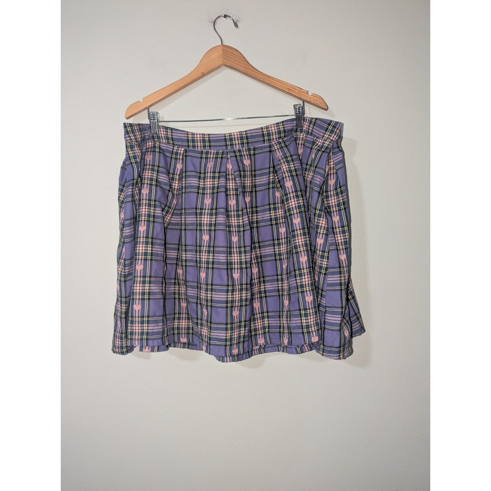 3X Hot Topic Purple Plaid Punk Embroidered Heart Mini Skirt